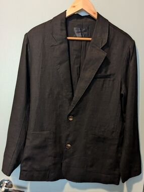 Oak + Fort Black 100% Linen Blazer Size S Oversized Relaxed Fit